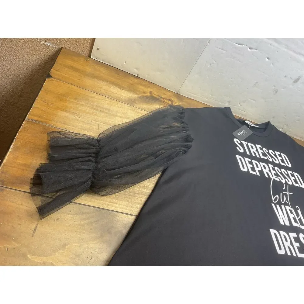 Kate Hewko Black Tulle Sleeve Oversized NWT Dress One Size